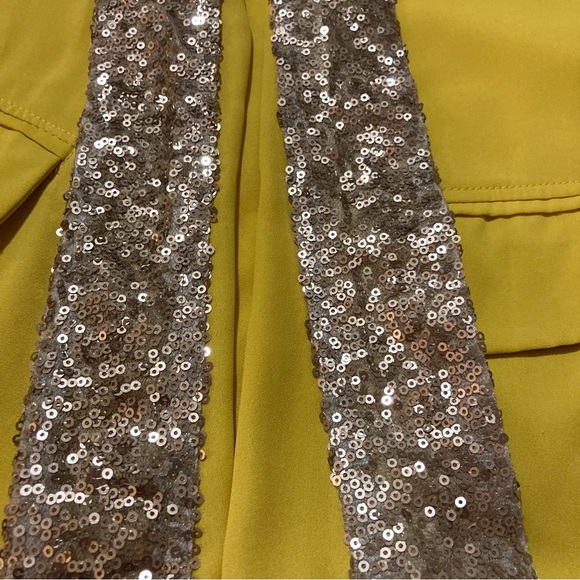 Si Style Brand Chiffon Mustard Jacket with Champagne Sequin Collar | Size M - Picture 9 of 11